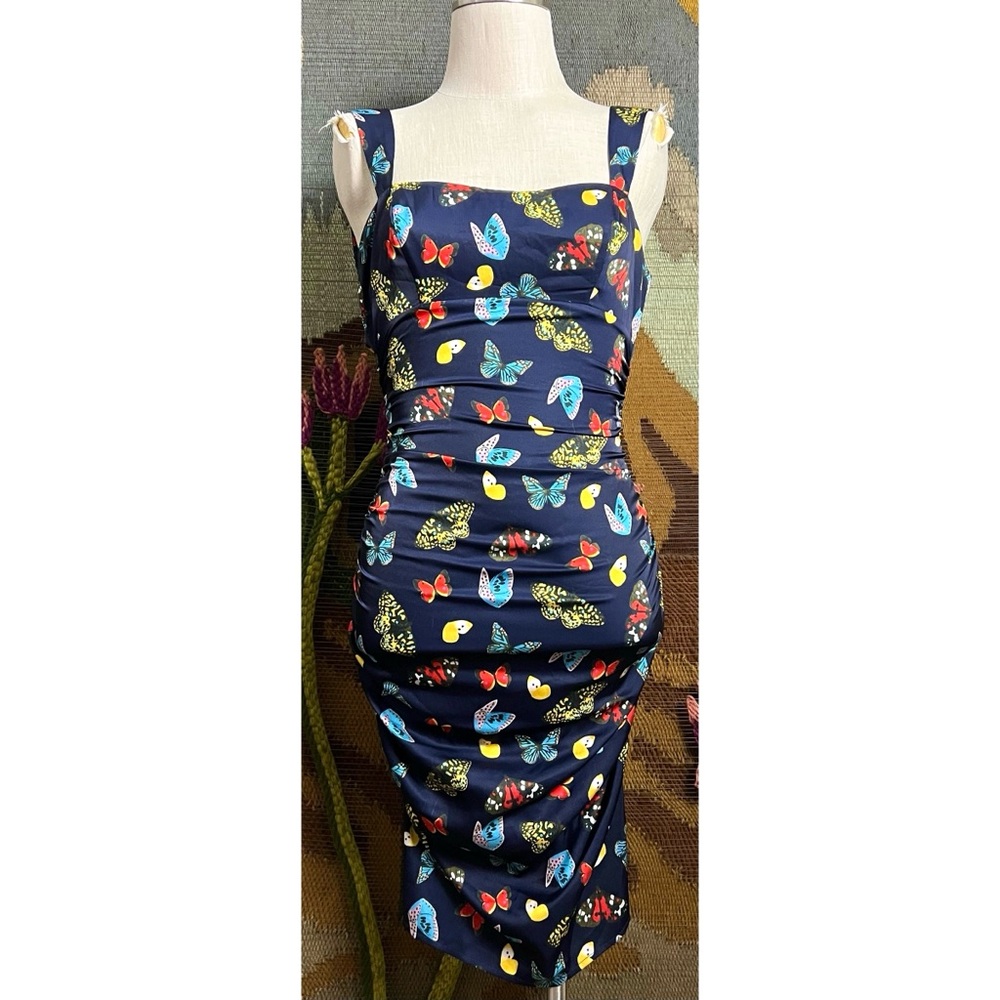 Anthropologie Whimsical Butterfly Ruched Dress XS